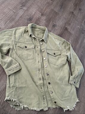 Men's Olive Green Button-Down Casual Shirt Jacket
